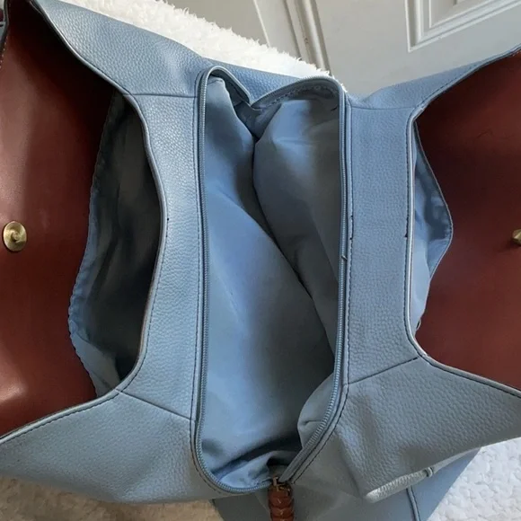 St. John's Bay Blue and Brown Leather Tote - Picture 9 of 9